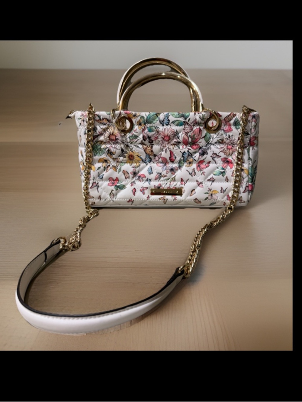 Aldo Cassaya Satchal Butterfly and Floral Pattern Dual Handle Crossbody : Clean